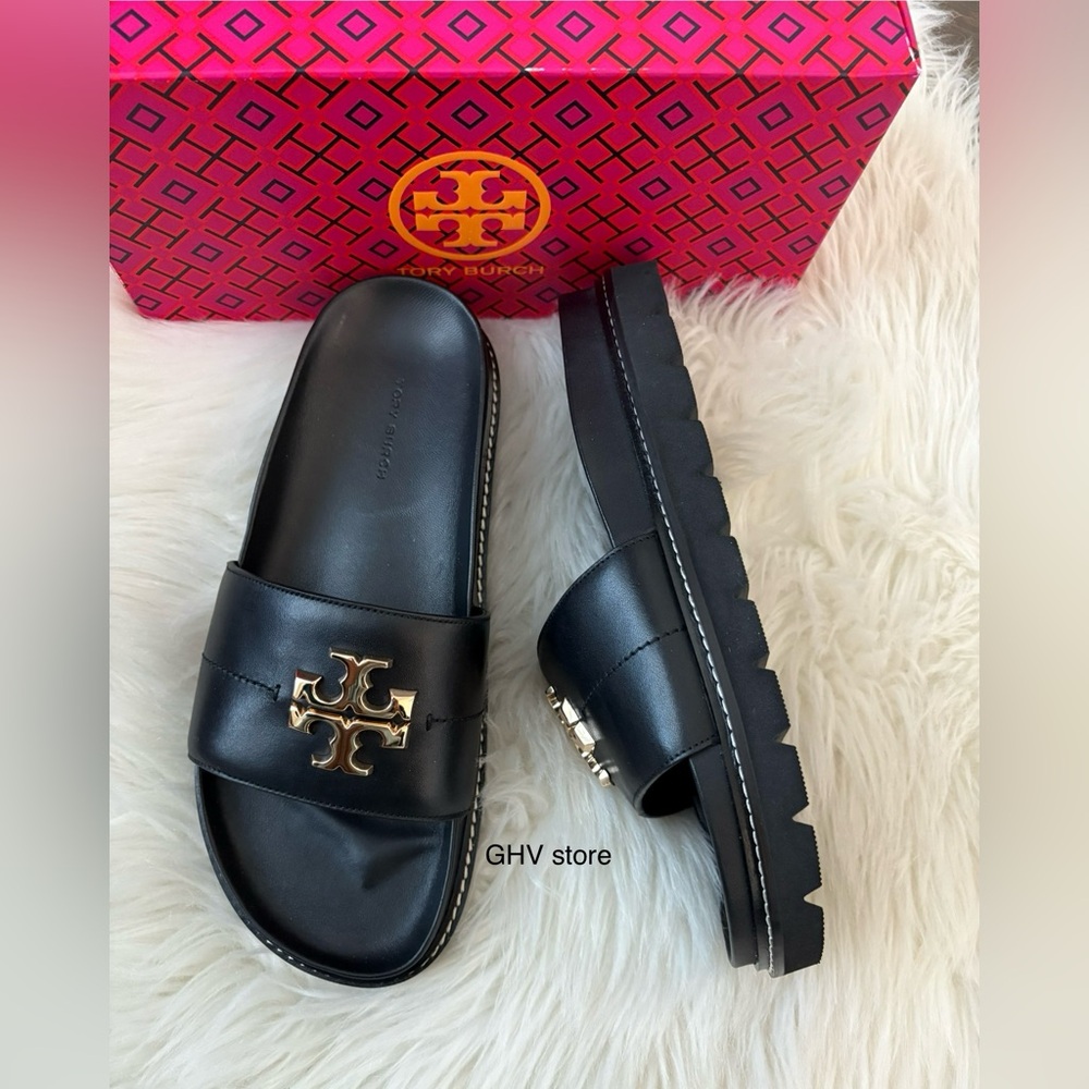 Tory Burch Black Everly Anatomic lug Sandals